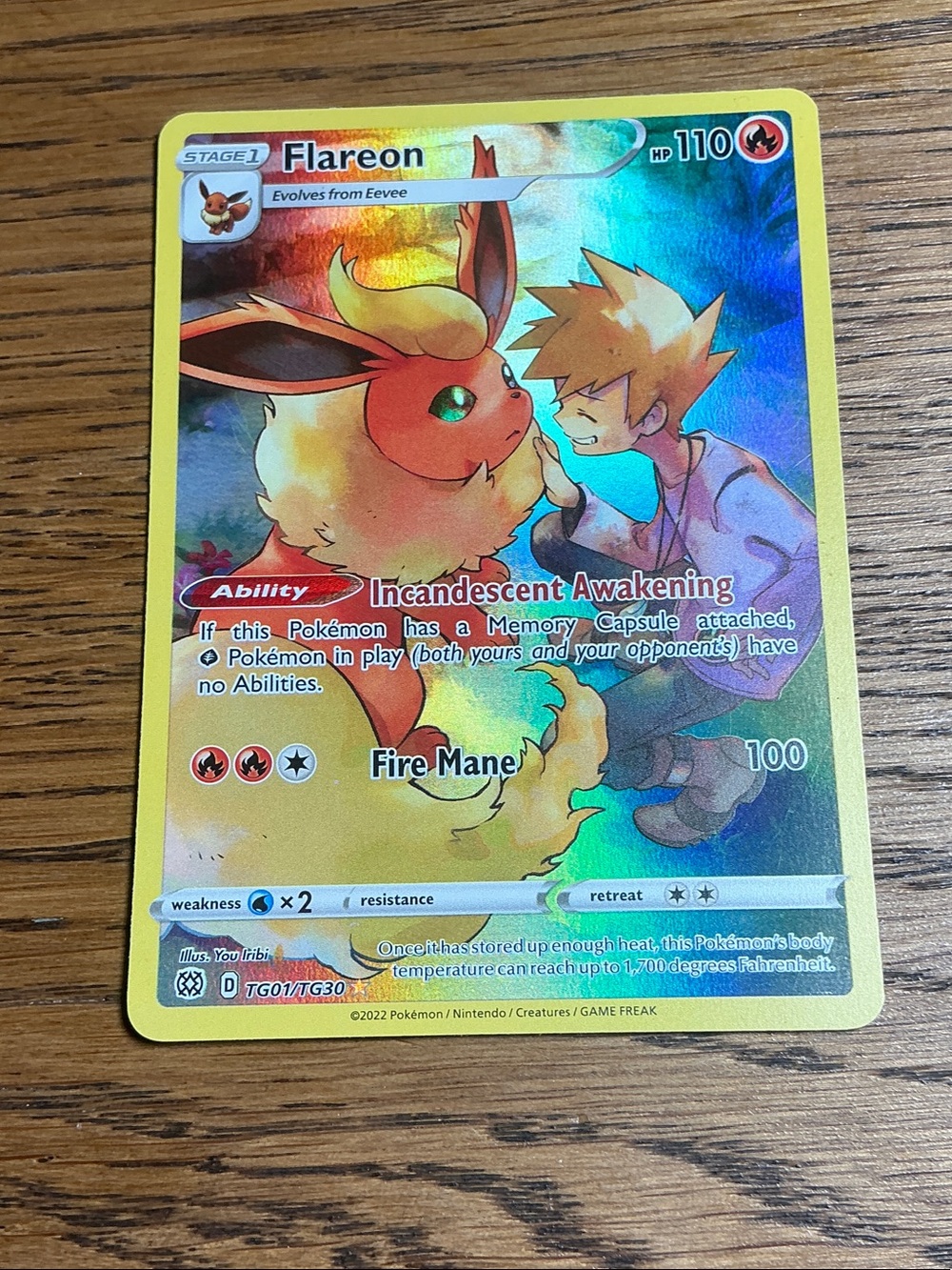Flareon Holo Trading Card - Yellow/Orange